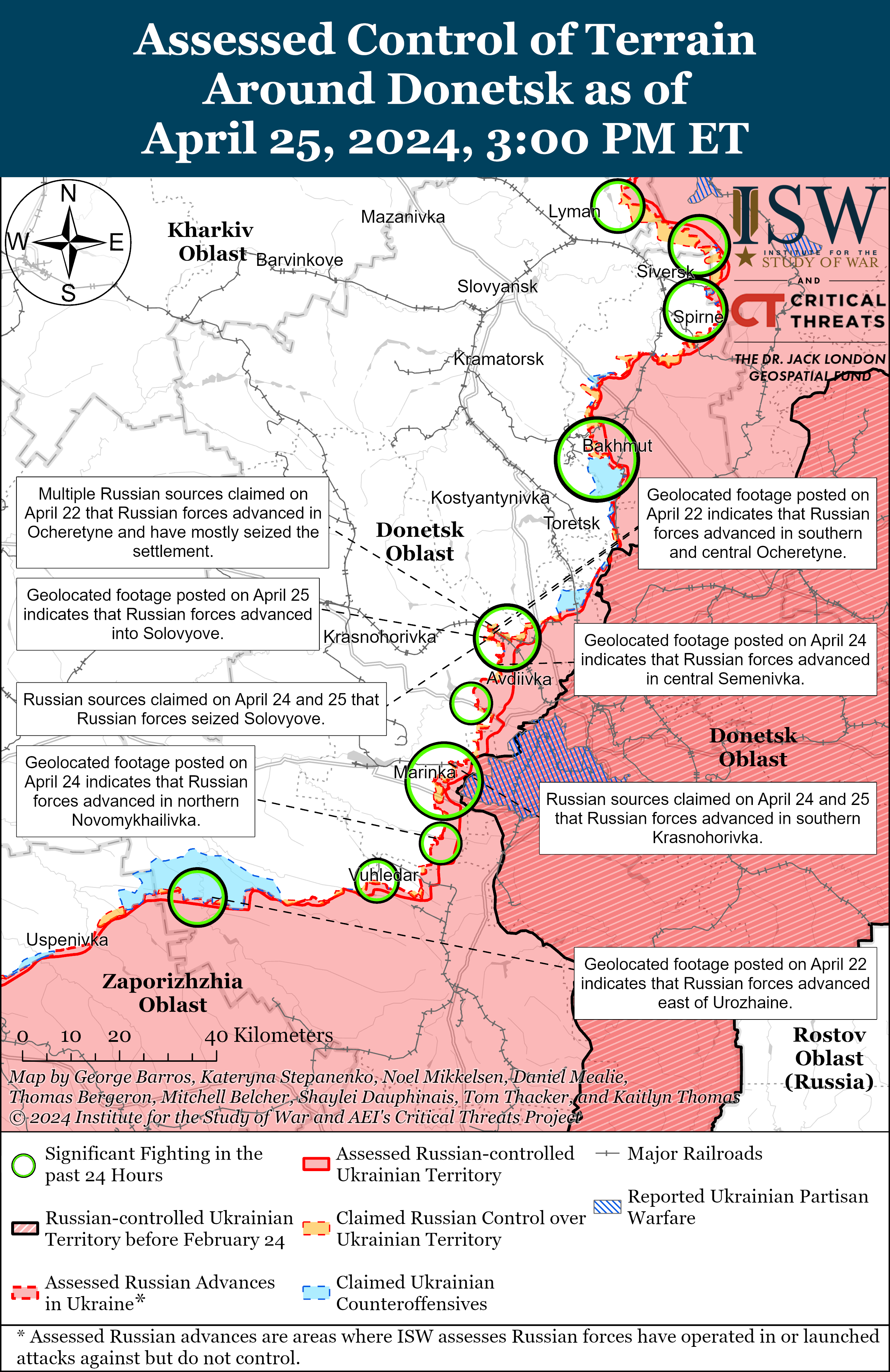 Західніше Авдіївки окупанти можуть змусити ЗСУ відійти з тактичних позицій: карти ISW